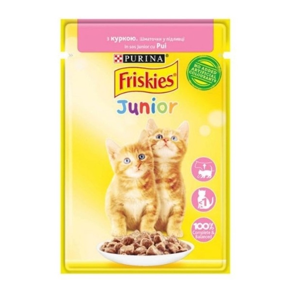 Вологий корм для кошенят Friskies Junior з куркою в підливі, 85 г - Pampik