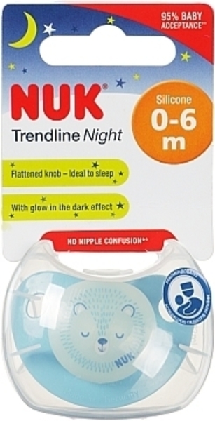 Пустышка "Trendline Day And Night", 0-6мес, ежик NUK - Pampik