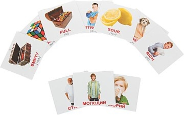 Комплект карточек "Прилагательные/Adjectives", Мини 40, (укр/англ) Вундеркинд с пелёнок, укр/англ - Pampik
