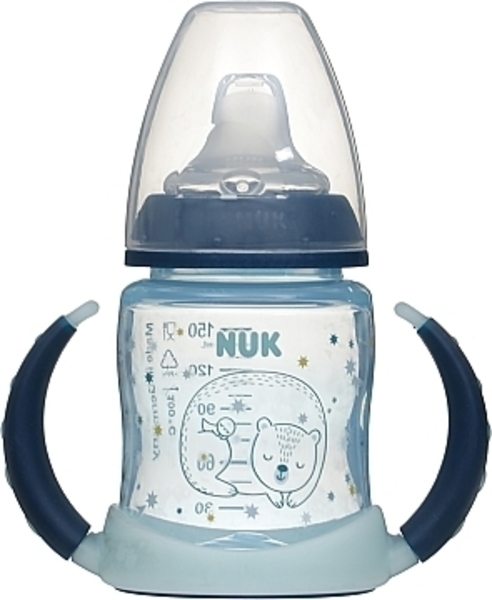 Бутылочка пластиковая First Choice 150 мл, соска из силикона, мишка NUK - Pampik