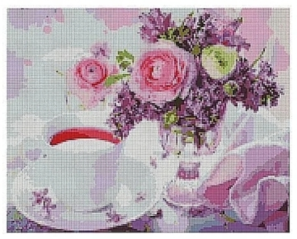 Алмазная мозаика "Букет с чашкой чая ", 40х50 см Strateg - Pampik