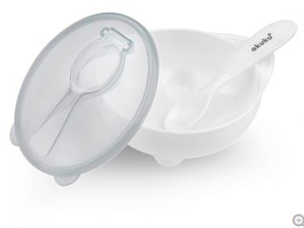 Тарілочка контейнер з ложкою Akuku, біла (A0424) - Pampik - 2