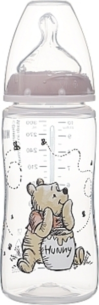 Бутылочка пластиковая 300 мл, соска из силикона, Винни, пудровая NUK - Pampik