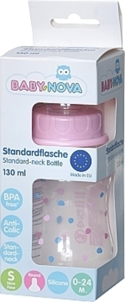 Бутылочка пластиковая Baby-Nova ПП, розовая, 130 мл (3960072) - Pampik - 2