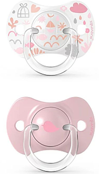 Пустышка с физиологической соской (набор 2 шт.), "Memories: Истории малышей", 0-6 месяцев, розовая Suavinex, набор 2 шт. - Pampik