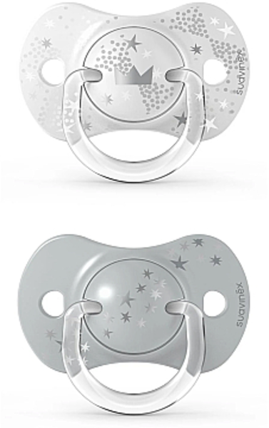 Пустышка с физиологической соской (набор 2 шт.), "Spread Joy -Волшебные истории", 0-6 месяцев, жемчужная корона Suavinex, набор 2 шт. - Pampik