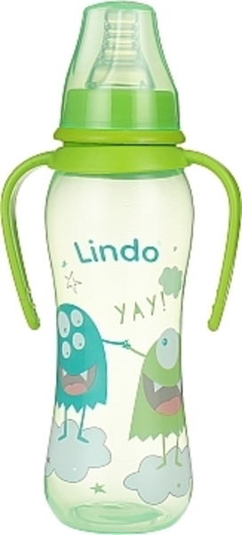 Пляшечка вигнута з ручками, силіконовою соскою 250мл, салатова Lindo - Pampik
