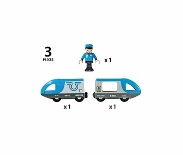 Пасажирський поїзд експрес з машиністом Brio, на батарейках, для дерев'яної залізниці, 3 елементи - Pampik - 3