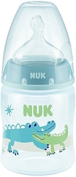 Пляшечка для годування NUK First Choice Plus Крокодил, з силіконовою соскою, 150 мл, блакитний (3952401) - Pampik