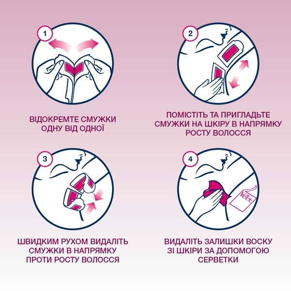 Воскові смужки Veet для депіляції чутливої ​​шкіри лінії бікіні та під пахвами з ароматом оксамитової троянди та ефірної олії, 14 шт. - Pampik - 3