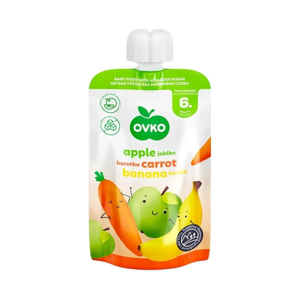 Детское пюре OVKO Яблоко, морковь, банан, 120 г - Pampik