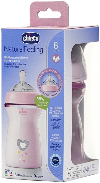 Бутылочка для кормления Chicco Natural Feeling Color, 330 мл, 6+, розовый (81335.10) - Pampik - 8