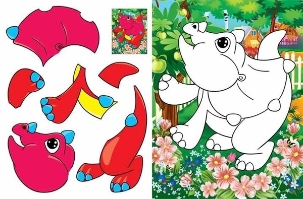 Подарунок. Аплікації + розмальовки. Веселі динозаврики (371-8) - Pampik - 2