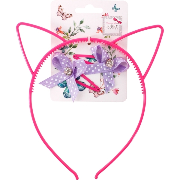 Ободок для волосся з двома шпильками Lukky, рожевий - Pampik