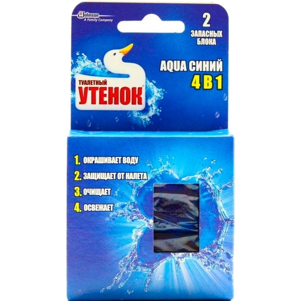 Підвісний блок для унітазу Туалетне Каченя Aqua 4 в 1, змінне, синє, 40 г - Pampik