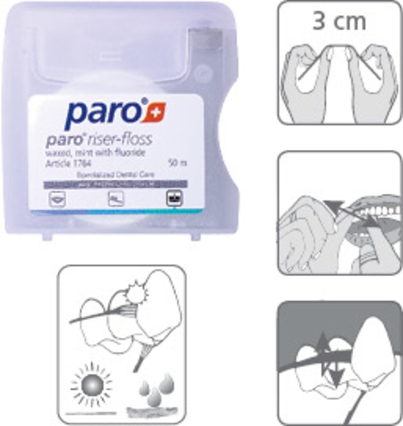 Зубний флос Paro Swiss Riser-Floss, вощена, з м'ятою та фтором, 50 м - Pampik - 2