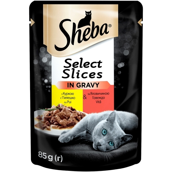 Влажный корм для кошек Sheba Selection In Sauce, с курицей и говядиной в соусе, 85 г - Pampik