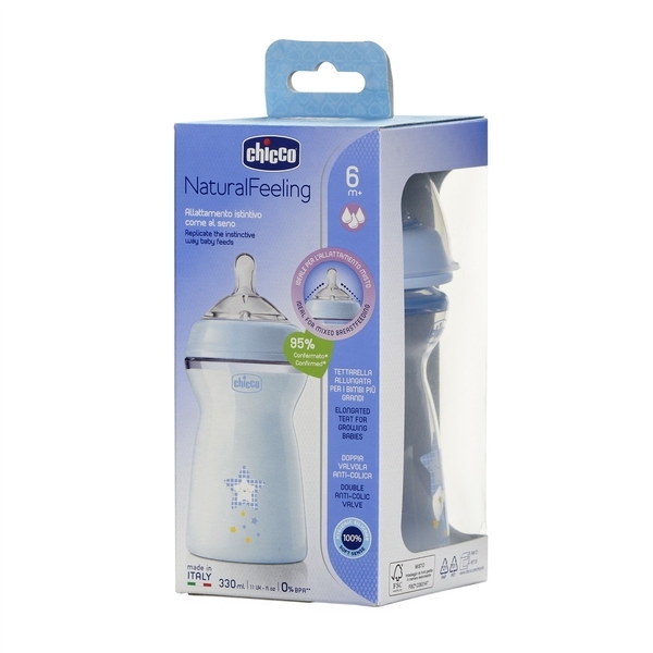 Пляшечка для годування Chicco Natural Feeling Color, 330 мл, 6+, блакитний (81335.20) - Pampik - 8