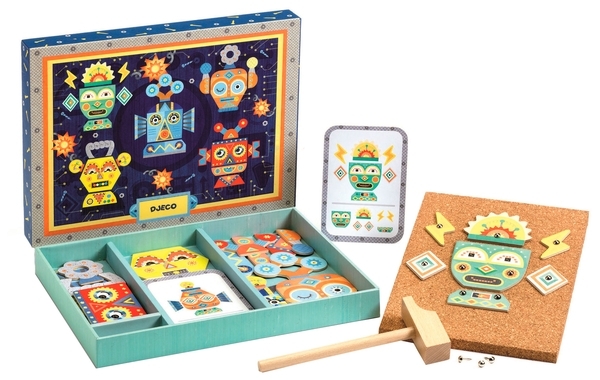 Дерев'яна гра-аплікація з молоточком Djeco Роботи (DJ06646) - Pampik