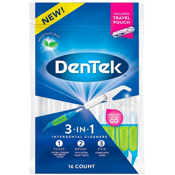 Міжзубні очищувачі DenTek 3в1 із просунутим фторовим покриттям, 16 шт. - Pampik