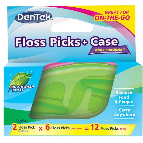 Набір DenTek Флосс-зубочистки + Дорожній футляр, 12 флосс-зубочистки, 2 футляри - Pampik