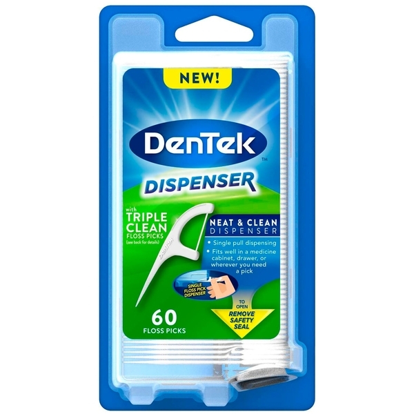 Флосс-зубочистки з диспенсером DenTek Потрійне очищення Triple Clean, 60 шт. - Pampik