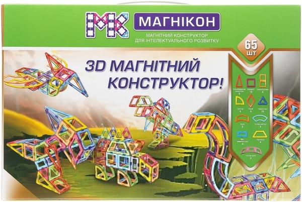 3D магнитный конструктор Магникон Динозавры, 65 деталей (МК-65) - Pampik - 2