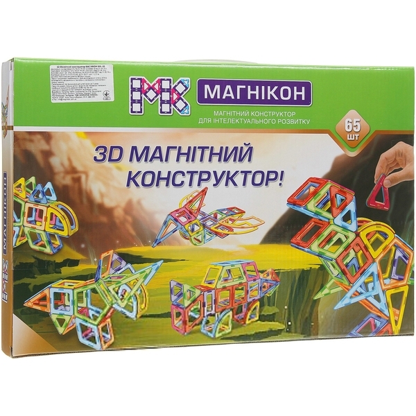 3D магнитный конструктор Магникон Динозавры, 65 деталей (МК-65) - Pampik