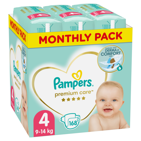 Підгузки на липучках Pampers Premium Care 4 (9-14 кг), 168 шт. - Pampik
