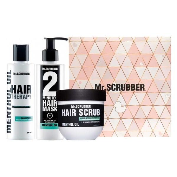 Подарочный набор Mr.Scrubber Объем и свежесть с ментоловым маслом (250 г+200 мл+200 мл) (4820200376424) - Pampik