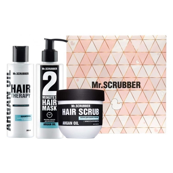 Подарунковий набір Mr.Scrubber з аргановим маслом Блиск і сила (250 г+200 мл+200 мл) - Pampik