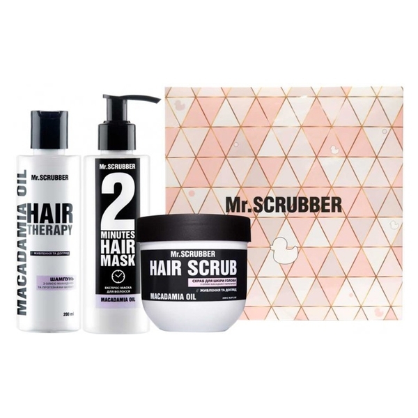 Подарочный набор Mr.Scrubber Гладкость и красота с маслом макадамии (250 г+200 мл+200 мл) (4820200376417) - Pampik