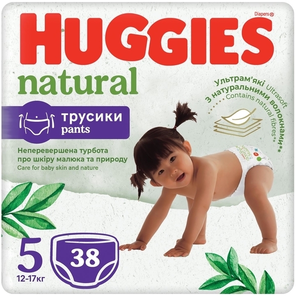 Трусики-підгузки Huggies Natural Pants Mega 5 (12-17 кг), 38 шт. - Pampik