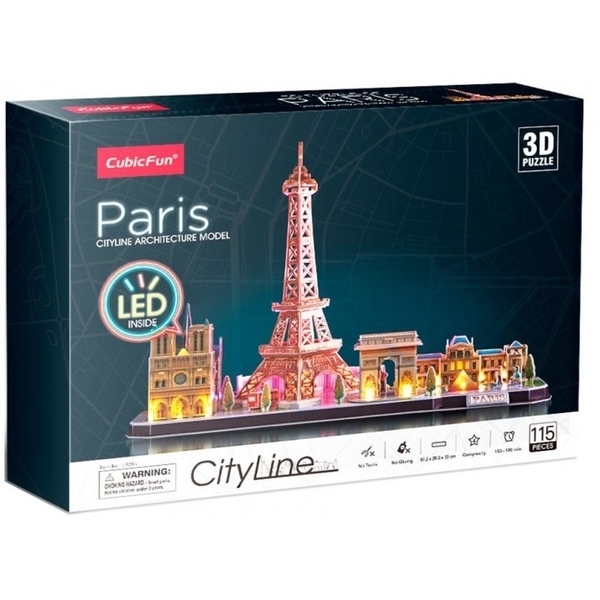 Тривимірна головоломка-конструктор CubicFun City Line Париж, з Led підсвічуванням, 115 елементів (L525h) - Pampik