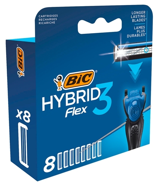 Змінні картриджі для гоління BIC Flex 3 Hybrid чоловічі, 8 шт. (3086123480933) - Pampik