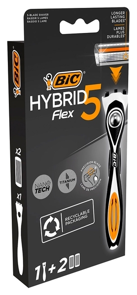 Станок для бритья BIC Flex 5 Hibrid с 2 сменными картриджами, мужской (3086123644922) - Pampik