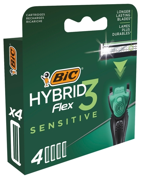 Змінні картриджі для гоління BIC Flex 3 Hybrid Sensitive чоловічі, 4 шт. (3086123644878) - Pampik