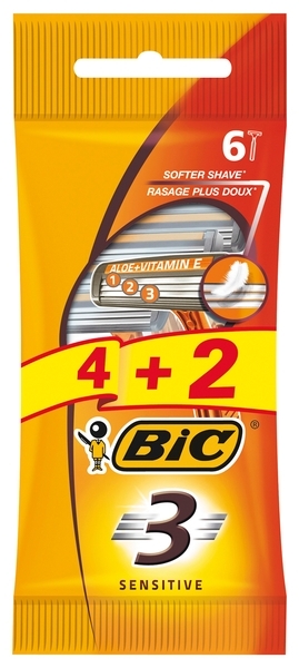Набор бритв без сменных картриджей Bic Sensitive 3, 4 + 2 шт (3086126693279) - Pampik