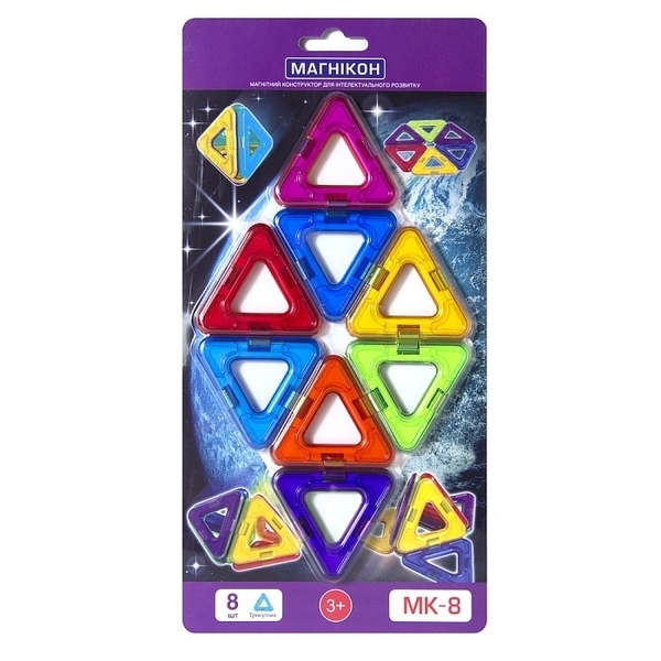 Магнітний конструктор МАГНІКОН, 8 трикутників (MK-8) - Pampik