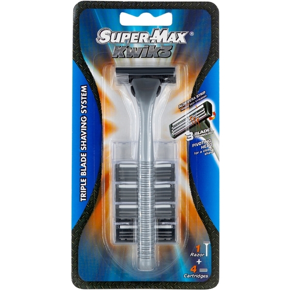 Система для бритья Super-Max Hi Flo System R+4, 3 лезвия + 8 картриджей - Pampik
