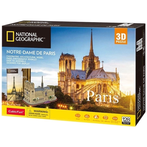 3D Пазл CubicFun National Geographic Нотр-Дам-де-Парі, 128 елементів (DS0986h) - Pampik