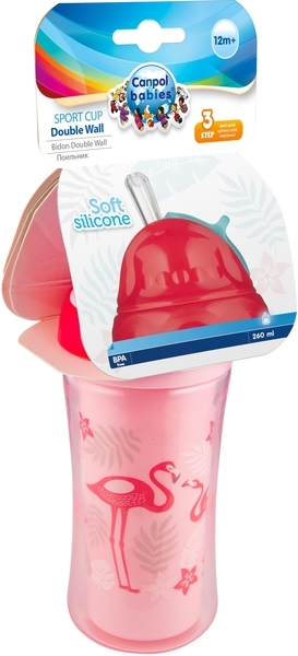 Поїльник з силіконовим носиком Canpol Babies Фламінго, подвійна стінка, 260 мл - Pampik - 3