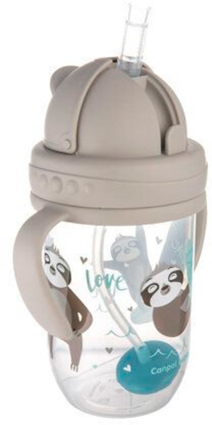 Чашка непроливайка з трубочкою і обважувачем Canpol Babies Exotic, 270 мл, сірий (56/606_grey) - Pampik - 4