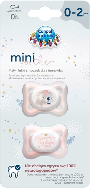 Силиконовая симметричная пустышка Canpol babies Mini, 0-2 мес., 2 шт., розовая (23/910_pin) - Pampik - 4