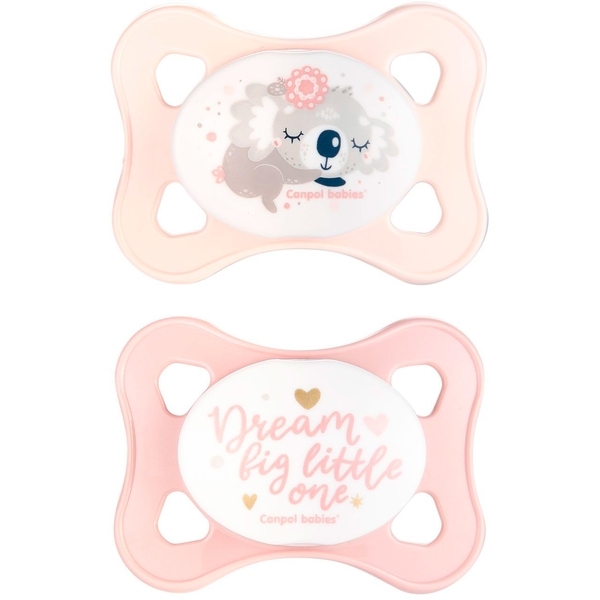 Силиконовая симметричная пустышка Canpol babies Mini, 0-2 мес., 2 шт., розовая (23/910_pin) - Pampik