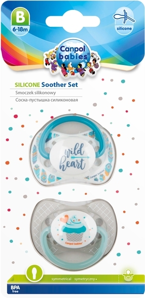 Пустышка Canpol Babies силиконовая симметричная, 6-18 мес., серый, 2 шт. - Pampik - 2