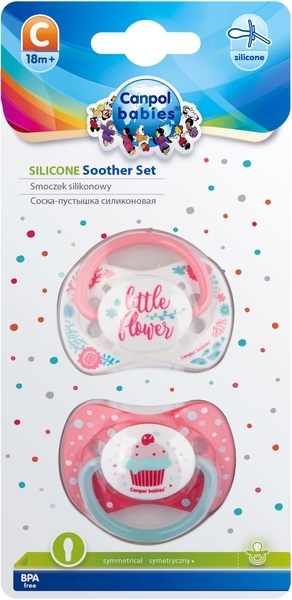 Пустышка Canpol Babies силиконовая симметричная, 18+ мес., коралловый, 2 шт. - Pampik - 2