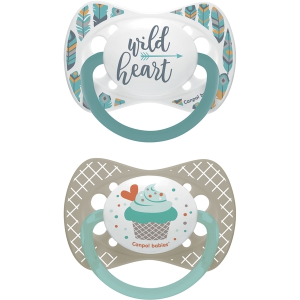 Силиконовая симметричная пустышка Canpol babies, 0-6 мес., 2 шт., серый (23/954_grey) - Pampik