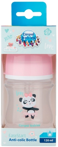 Антиколікова пляшечка для годування Canpol Babies Easystart Toys Панда, 120 мл, рожевий - Pampik - 3
