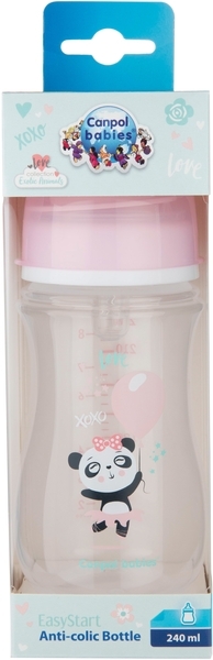 Антиколікова пляшечка для годування Canpol Babies Easystart Toys Панда, 240 мл, рожевий - Pampik - 3